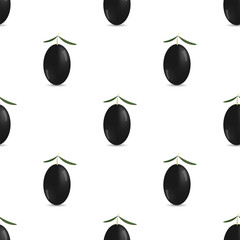 Black Olives Isolated on White Background. Seamless Pattern