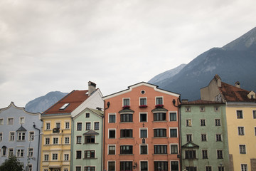 Facades of houses in the typical Austrian building style in Innsbruck, Austria

