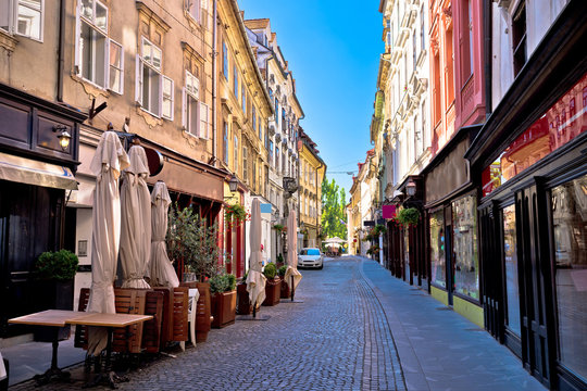 Old Ljubljana cobbled street view