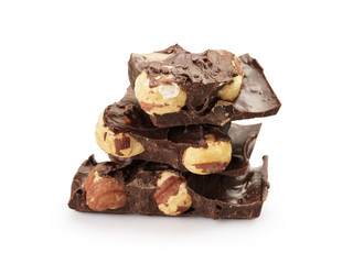 fine dark chocolate with hazelnuts isolated
