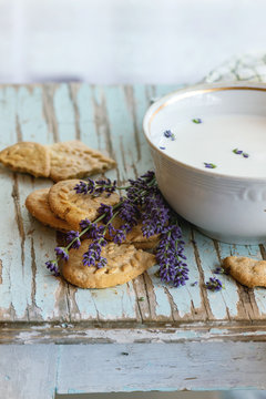 Lavender cookies with milk