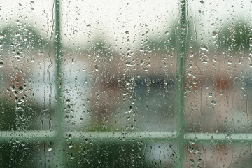 real rain drops on window glass in high resolution