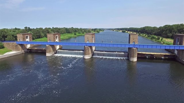Aerial view of the historic Ruhr Weir in Duisburg, Germany