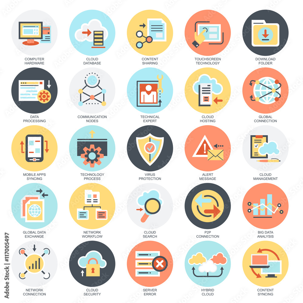 Leinwandbilder flat conceptual icons set of cloud data technology