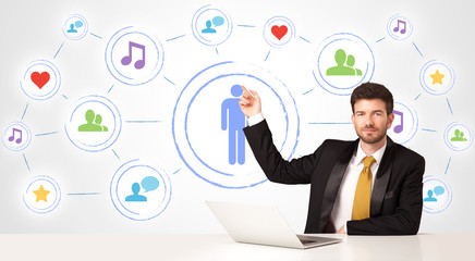 Business man with social media connection background