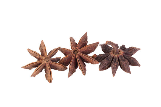 Star anise spice fruits isolated on white background