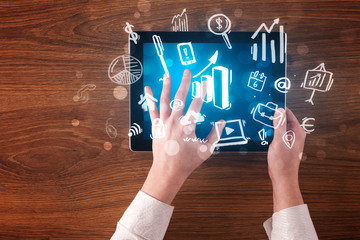 Business hands working on tablet