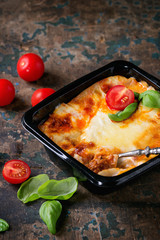 Lasagna in plastic box