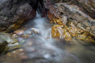 Rocks in stream with flowing water.
