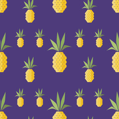 Vintage exotic pattern, Seamless retro background with the set of abstract pineapples