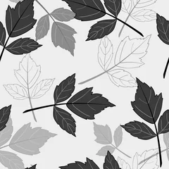 Tafelkleed Grijs naadloos patroon met bladeren © lyubovyaya