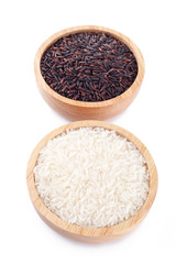 basmati rice and rice berry in wood bowl..