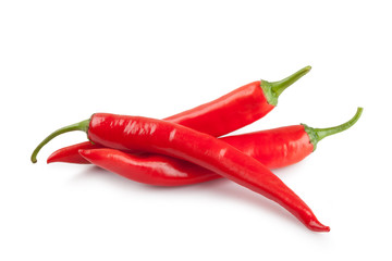red chili or chilli cayenne pepper isolated on white background