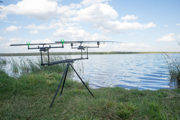 Double Fishing Rod Stand with Rods