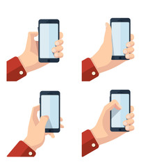 Obraz na płótnie Canvas hand holding smartphone icons