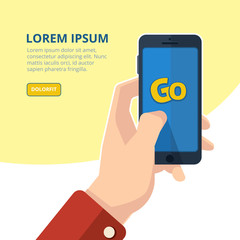 hand holding smartphone icons