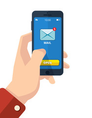 hand holding smartphone icons