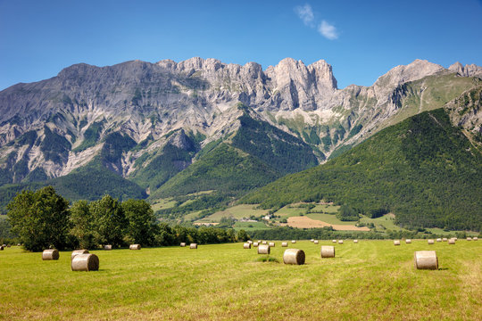 Roc Roux, Tête de Claudel and Tête du Collier on a summer afternoon near Chauffayer. Hautes Alpes mountain range in Southern French Alps, France