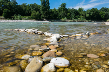 Wasser am Rhein im Sommer am baden
