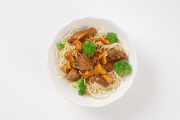 Meat and cashew stir fry with noodles
