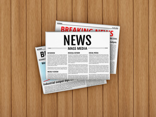 Naklejka premium Morning newspapers on wooden floor.