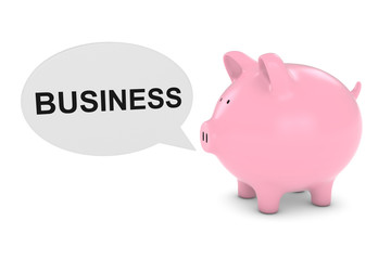 Piggy Bank with Business Text Speech Bubble 3D Illustration