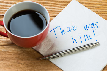 Romantic message written on napkin