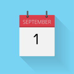 September 1, Daily calendar icon, Date and time, day, month, Holiday, Flat designed Vector Illustration