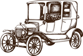 Fototapeta na wymiar Vintage car in the style of engraving. Vector illustration