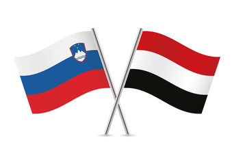 Slovenian and Yemeni flags. Vector illustration.
