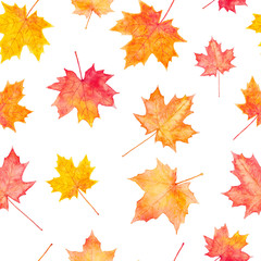 Naklejka na ściany i meble Seamless pattern of watercolor autumn maple leaves.