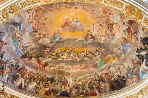 ROME, ITALY - MARCH 12, 2016: The fresco of The Glory of Heaven (1630) in main apse of church Basilica di Santi Quattro Coronati by Giovanni da San Giovanni.