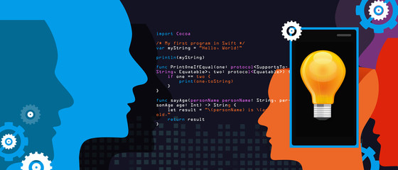 mobile application programming language code smart phone head and idea © bakhtiarzein