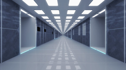 3d render interior. Futuristic hallway. Interior concept design