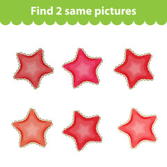 Children's educational game. Find two same pictures. Set starfish for the game find 2 same picture. Vector illustration.