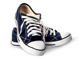 Dark blue athletic shoes on each other