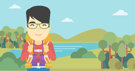 Cheerful traveler with backpack.