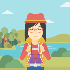 Cheerful traveler with backpack.