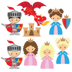 Knight, princess and dragon vector illustration © primus44