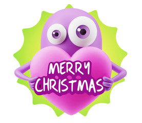 3d Rendering. Love Emoticon Face Holding Heart saying Merry Chri