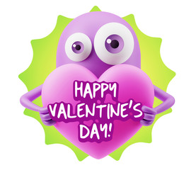 3d Rendering. Love Emoticon Face Holding Heart saying Happy Vale