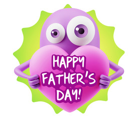 3d Rendering. Love Emoticon Face Holding Heart saying Happy Fath