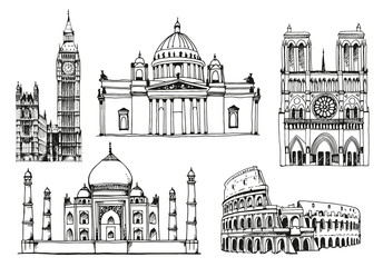 Landmarks of the world, vector illustration isolated on white ba