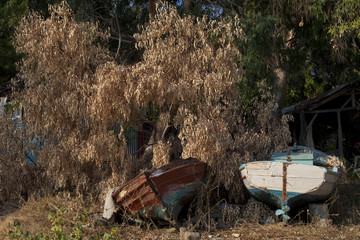 Two old wooden fishing boats