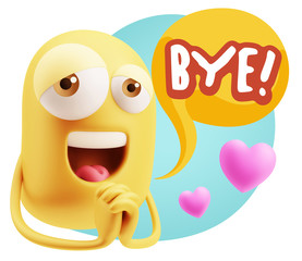  3d Rendering. Love Emoticon Face saying Bye with Colorful Speec
