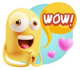 Fototapeta premium 3d Rendering. Love Emoticon Face saying Wow with Colorful Speec