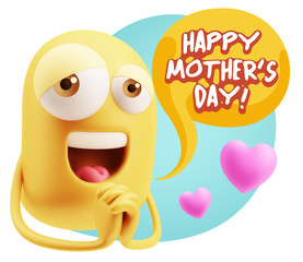  3d Rendering. Love Emoticon Face saying Happy Mother's Day with