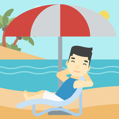 Man relaxing on beach chair vector illustration.