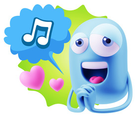  3d Rendering. Love Emoticon Face saying Music Symbol with Color