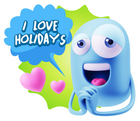  3d Rendering. Love Emoticon Face saying I Love Holidays with Co